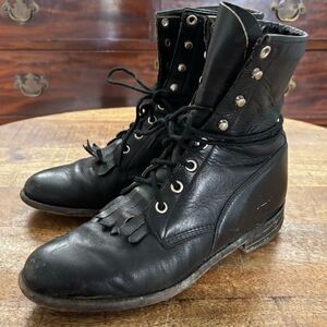 Vintage Justin Western Roper lace up Kiltie prairie boots 6.5 B